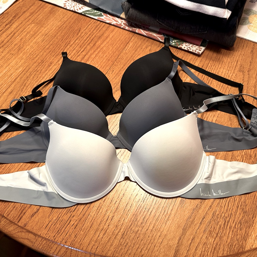 Nicole Miller Women's T-Shirt Bra Set - Black, Gray, and Light Green